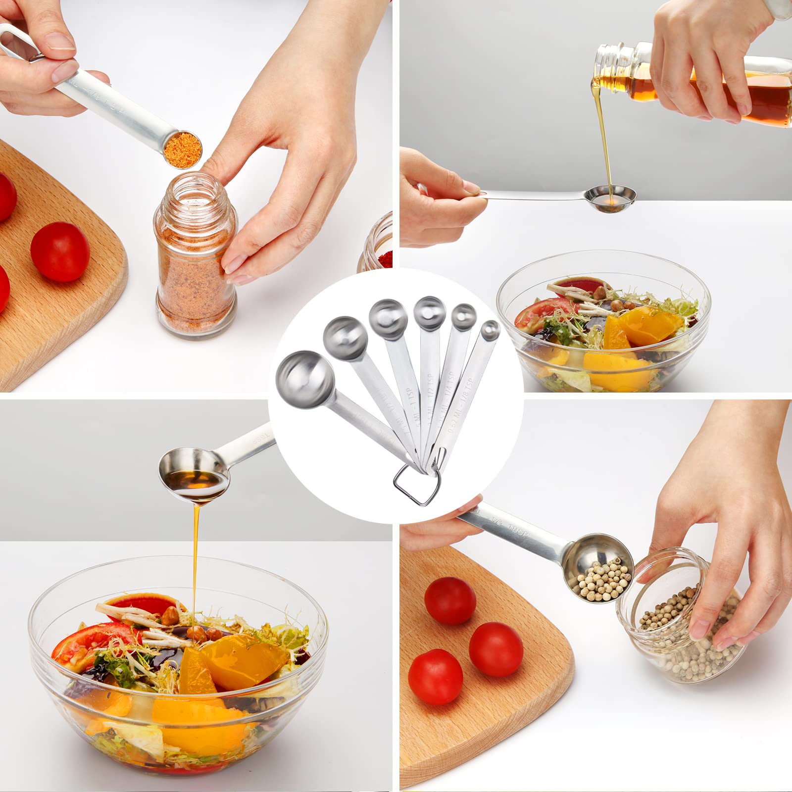 Upgrade Stainless Steel Measuring Spoons Set, Small Tablespoon, Teaspoons, Set 6 With Bonus Leveler, Etched Markings And Removab